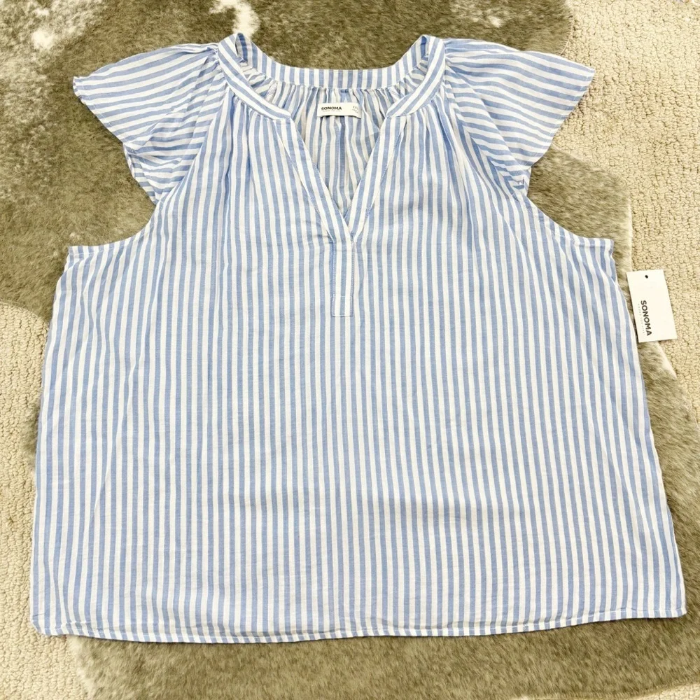 NWT Striped Flutter Sleeve Top XXL - Picture 5 of 11